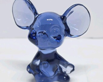 Vintage Fenton Art Glass Mouse Figurine Indigo Blue 3" Big Ears Rat Stamped