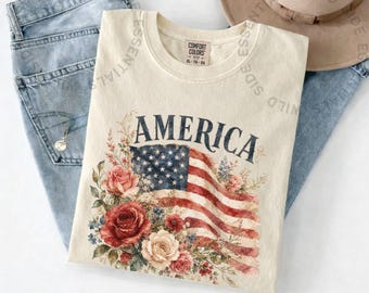 Camiseta de los 250 años de Estados Unidos / Camiseta patriótica con bandera floral / Camiseta vintage de Estados Unidos con acuarela / Regalo del 4 de julio / Camiseta de aniversario estadounidense