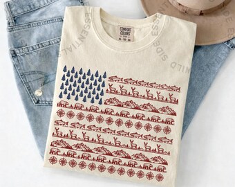 Camiseta con bandera para exteriores / Camiseta gráfica de vida silvestre del 250 aniversario / Camiseta para senderismo, camping y naturaleza / Regalo patriótico estadounidense / Camiseta de aventura 1776