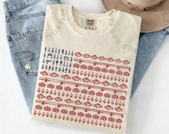 Camiseta con bandera de pesca / Camiseta gráfica de pesca con la bandera estadounidense / Camiseta patriótica para pescadores / Regalo para papá / Camiseta del 250 aniversario