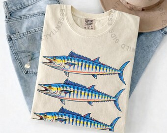 Camiseta Trío de Peces Wahoo / Camiseta con Ilustración Realista de Peces de Caza / Camiseta de Pesca en Alta Mar / Regalo de Pesca en Alta Mar / Gráfico de Pescador de Wahoo