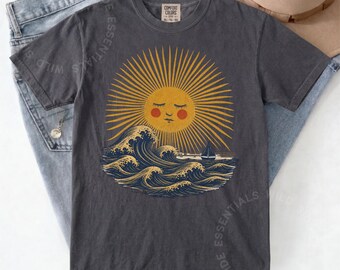Camiseta Ocean Sun / Camiseta con estampado costero original / Camiseta bohemia playera / Regalo para amantes del sol y los veleros / Camiseta de ensueño con olas de verano