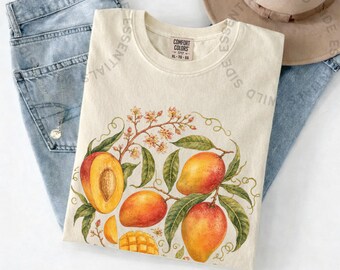 Camiseta vintage de mango / Camiseta botánica de frutas tropicales / Camiseta de mango en acuarela / Regalo de frutas de verano / Camiseta de naturaleza tropical