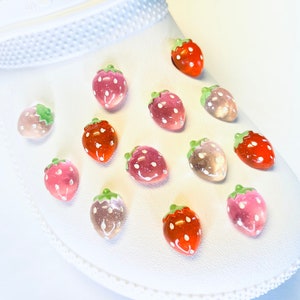 Strawberry Croc Shoe Charms 3D Resin - HANDMADE Shoe Charm - Pink, Light Pink and Red Berry Clear