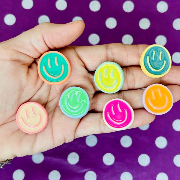 Smiley Face Croc Shoe Charms 3D Resin - HANDMADE Shoe Charm - Pink, Light Pink Yellow Blue Green Turquoise