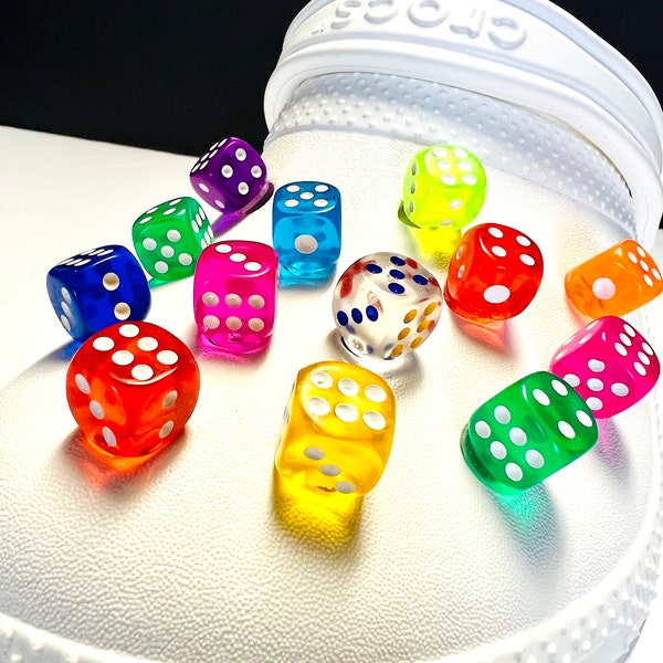 Colorful Acrylic Dice Shoe Charm Handmade 3D 12MM - Trendy Popular Unique Croc Charms PICK ANY Combo of Shoe Charms 4 -8 - 12 - 16 Page Wide