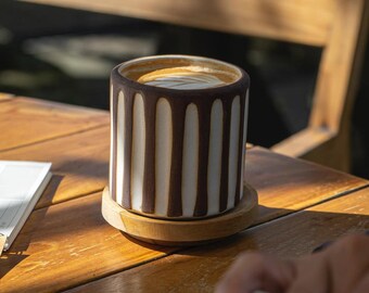 Pottery Handmade Unhandle Mug, Brown Mug, Perfect for Cappucino, Coffee Mug, Earth-Tone Color Mug, Kitchen Decoration, Perfect Couple Gift