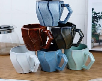 8.5 oz Coffee Mug - Handmade Ceramic Design, Perfect for Sipping Your Favorite Brew, Great Gift for Coffee Lovers, Octagon Mug