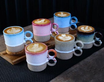 Pottery Mug, Handmade Ceramic Mug, 7 oz Coffee Mug, Mug with Handle, Unique Mug, Ocean Vibes Mug, Perfect for Gift, Chistmas Mug Gift