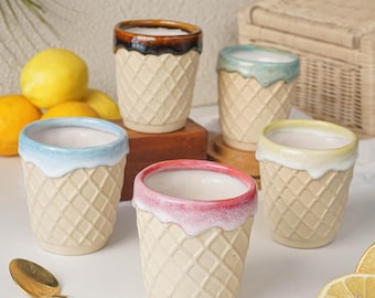 Unhandle Mug, Mug Ice Cream, Perfect Gift for Chirtmas, Custom Name/Logo Coffee Mug, Pottery Coffee Mug Handmade, Kitchen Decoration