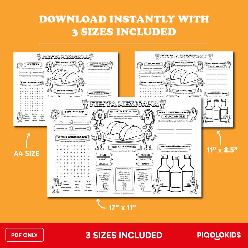 Printable Mexican Food Themed Activity Placemat: Kids Games, Colouring ...