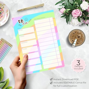 Kids Daily Schedule, Printable Homeschool Responsibility Chart, School Routine, Chore Chart. Editable checklist rainbow for teen tween girls