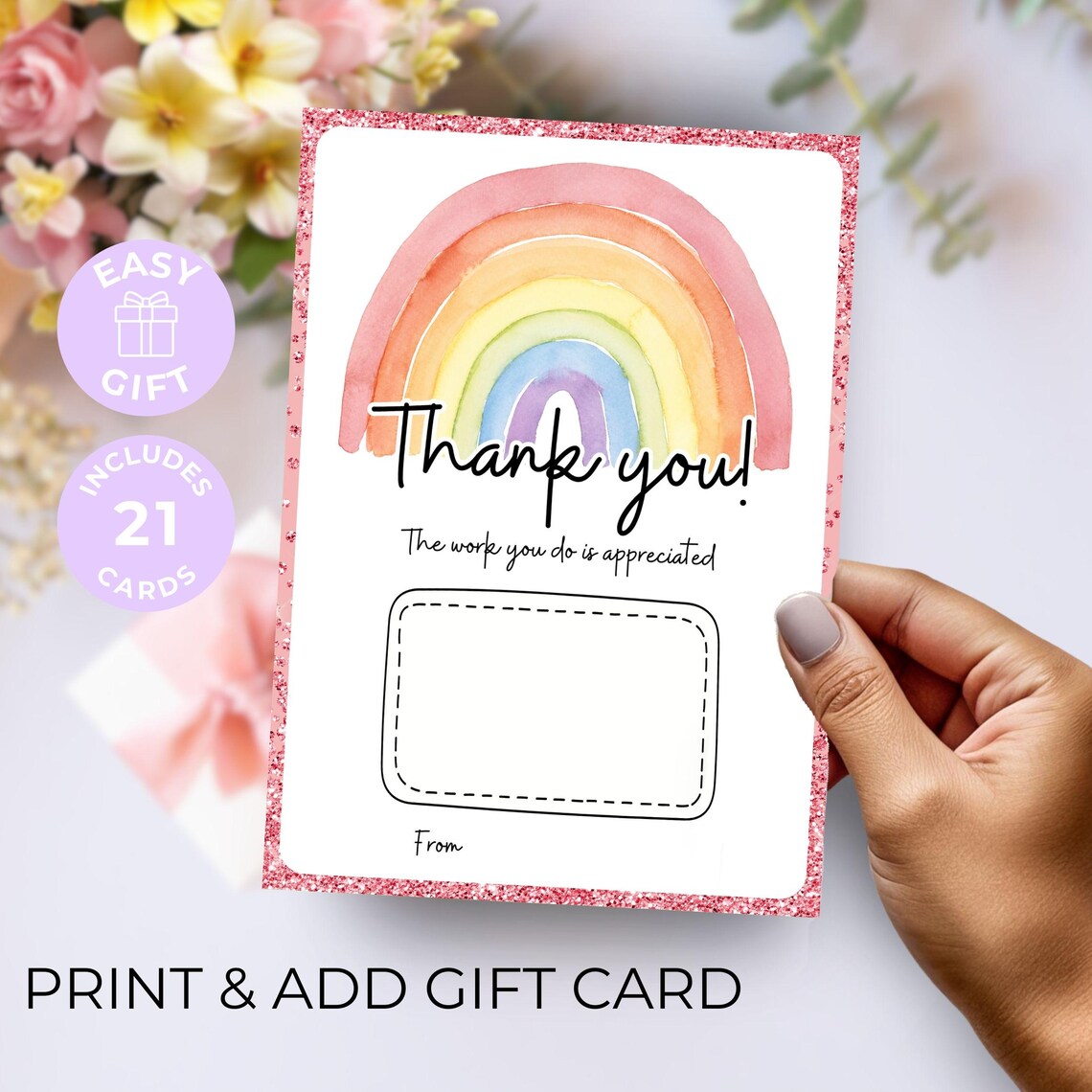 Thank You Card Printable Teacher Appreciation Gift Holder School Kids ...