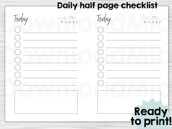 Daily Half Page Checklist Notes Schedule Planner Timetable to - Etsy