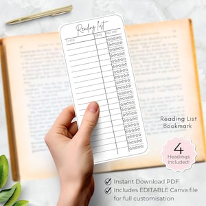 Leselisten-Lesezeichen, druckbare Bibliothekskarten-Lesezeichen, personalisierte Buch-Tracker für Kinder, Druck zu Hause Vorlage mit bearbeitbarem Namen