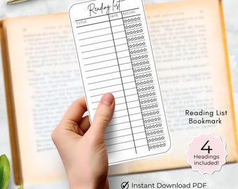 Reading list bookmark, printable Library card book mark, Personalised Book tracker for kids, print at home template with editable name