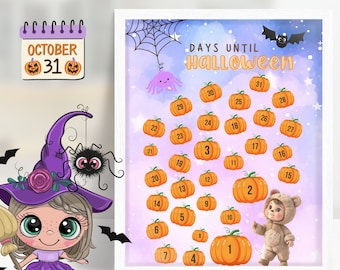 Days until Halloween printable activity for children Halloween countdown for kids advent calendar for holiday fun