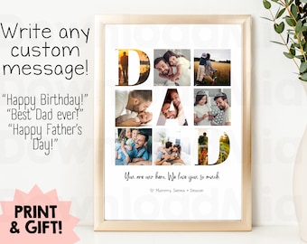 Present till pappa fotocollage, redigerbar anpassningsbar utskrivbar bildmall för fars dag-present. Direkt nedladdning DIY från barn