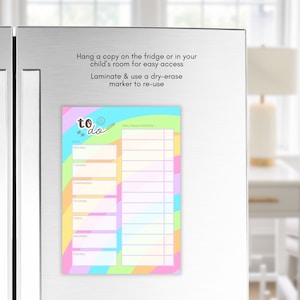 Kids Daily Schedule, Printable Homeschool Responsibility Chart, School Routine, Chore Chart. Editable checklist rainbow for teen tween girls