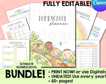 Homeschool Planner Printable Editable Undated Version for USA UK Australia New Zealand Northern Southern Hemisphere 2023 2024