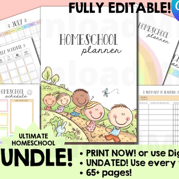 Homeschool Planner Printable Editable Undated Version for USA UK Australia New Zealand Northern Southern Hemisphere 2023 2024