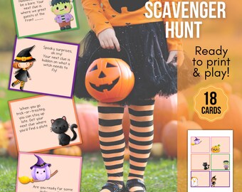 Halloween Scavenger hunt for kids, Kids treasure hunt clues, Scavenger hunt clue cards, Halloween game, Printable Halloween party games