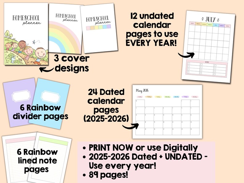 Homeschool Portfolio Template Printable Planner Rainbow Home Learning ...