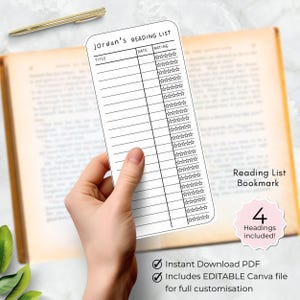 Reading list bookmark, printable Library card book mark, Personalised Book tracker for kids, print at home template with editable name image 9