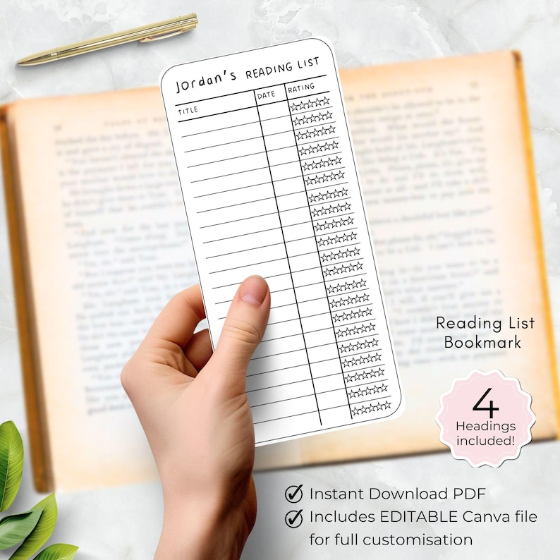 Reading list bookmark, printable Library card book mark, Personalised Book tracker for kids, print at home template with editable name image 9