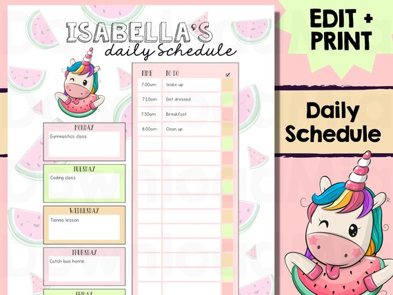 Kids Daily Schedule Timetable Customisable Digital Printable - Etsy