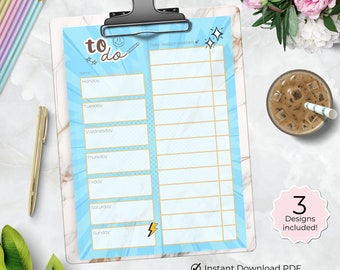 Kids Daily Schedule, Printable Homeschool Responsibility Chart for boys, School Routine Chore Chart Editable checklist blue sport teen tween