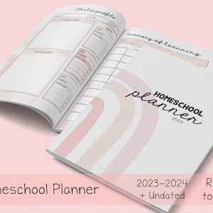 Homeschool Printable Planner 2023 2024 Printable Pink Boho Homeschool Portfolio Home Learning schedule for recording. Dated, undated
