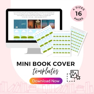 Plantilla de portada de minilibro editable, imprimible, Canva, tapas de frascos de libros TBR, para leer, archivar, libros en miniatura de casa de muñecas 1:12, estantería para la ansiedad