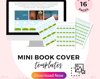 Mini Book Cover Template Editable Printable Canva TBR Book Jar Covers To be read shelved 1:12 Dollhouse miniature books Anxiety Bookshelf