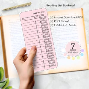 Leseliste Lesezeichen farbige druckbare Bibliothek Karte Lesezeichen, personalisierte Buch-Tracker für Kinder, drucken Sie zu Hause Vorlage bearbeitbaren Namen