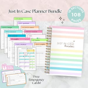 Puede incluir: Un paquete de planificadores coloridos con 10 secciones y 108 p&aacute;ginas. El planificador incluye secciones para el presupuesto mensual, los detalles de los pr&eacute;stamos, los deseos y la gratitud, el registro de vacunaci&oacute;n, los contactos de emergencia, el seguro del veh&iacute;culo, las cuentas de correo electr&oacute;nico, el perfil de las mascotas, la lista de verificaci&oacute;n del funeral, la informaci&oacute;n importante, el seguimiento de las deudas y el perfil m&eacute;dico. El planificador tambi&eacute;n incluye tarjetas de emergencia gratuitas. El planificador est&aacute; dise&ntilde;ado para ayudarte a organizar tu vida y prepararte para eventos inesperados.
