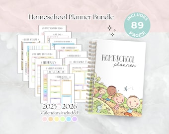 Homeschool Portfolio Template Printable Planner Rainbow Home Learning PDF schedule for recording. Dated 2026, undated. Simple pastel