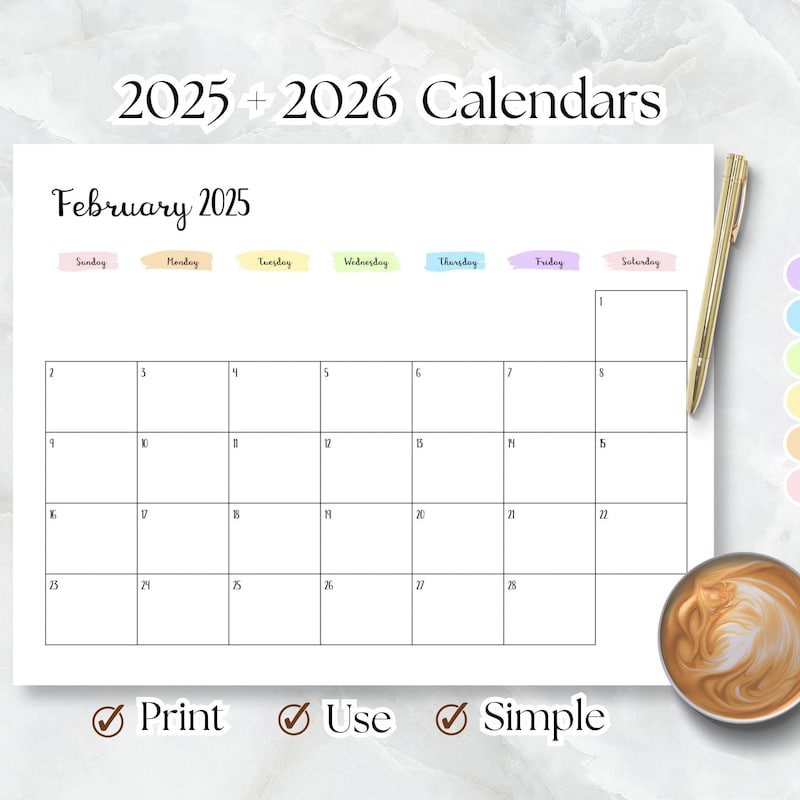 2025 Simple Calendar Wall Etsy