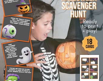 Halloween Scavenger hunt for kids, Kids treasure hunt clues, Scavenger hunt clue cards, Halloween game, Printable Halloween party games