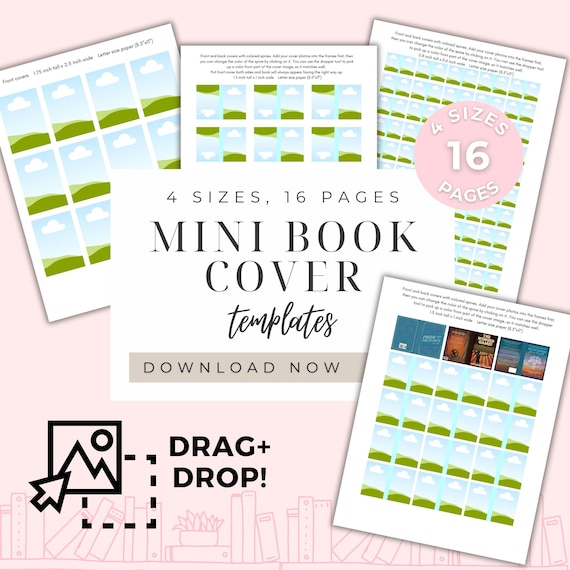 Mini Book Cover Template Editable Printable Canva TBR Book Jar Covers To be read shelved 1:12 Dollhouse miniature books Anxiety Bookshelf