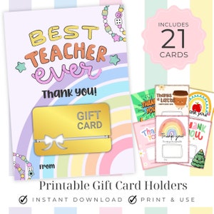 Titular de la tarjeta de regalo imprimible Gracias Presente Semana de agradecimiento al maestro Vale de cumpleaños Escuela Niños amistad Descarga digital chica femenina