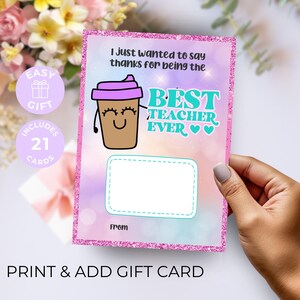 Cupón de café imprimible para el maestro, regalo de agradecimiento, portatarjetas de regalo, semana de agradecimiento, cupón de cumpleaños, cafetería, escuela, guardería para niños, regalo para ella