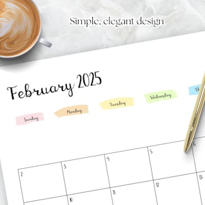 Calendario 2025 imprimible en blanco PDF Calendario 2025 2026 horizontal A4 Carta. Calendario de pared planificador mensual. Sencillo, elegante, arcoíris pastel
