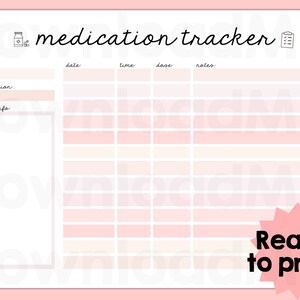 Medicatietracker-grafiekrecord Maak een medicijnschema. Maak aantekeningen. Afdrukken. Geweldig voor kinderen, baby's, school. Eenvoudig minimaal Boho Pink-formaat