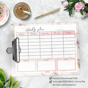 Weekly Schedule Template, Weekly Planner Printable, Homeschool Weekly Schedule, Weekly Planner To Do List, Kids Teens Week School Schedule