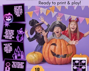 Halloween Scavenger hunt for kids, Kids treasure hunt clues, Scavenger hunt clue cards, Halloween game, Printable Halloween party games