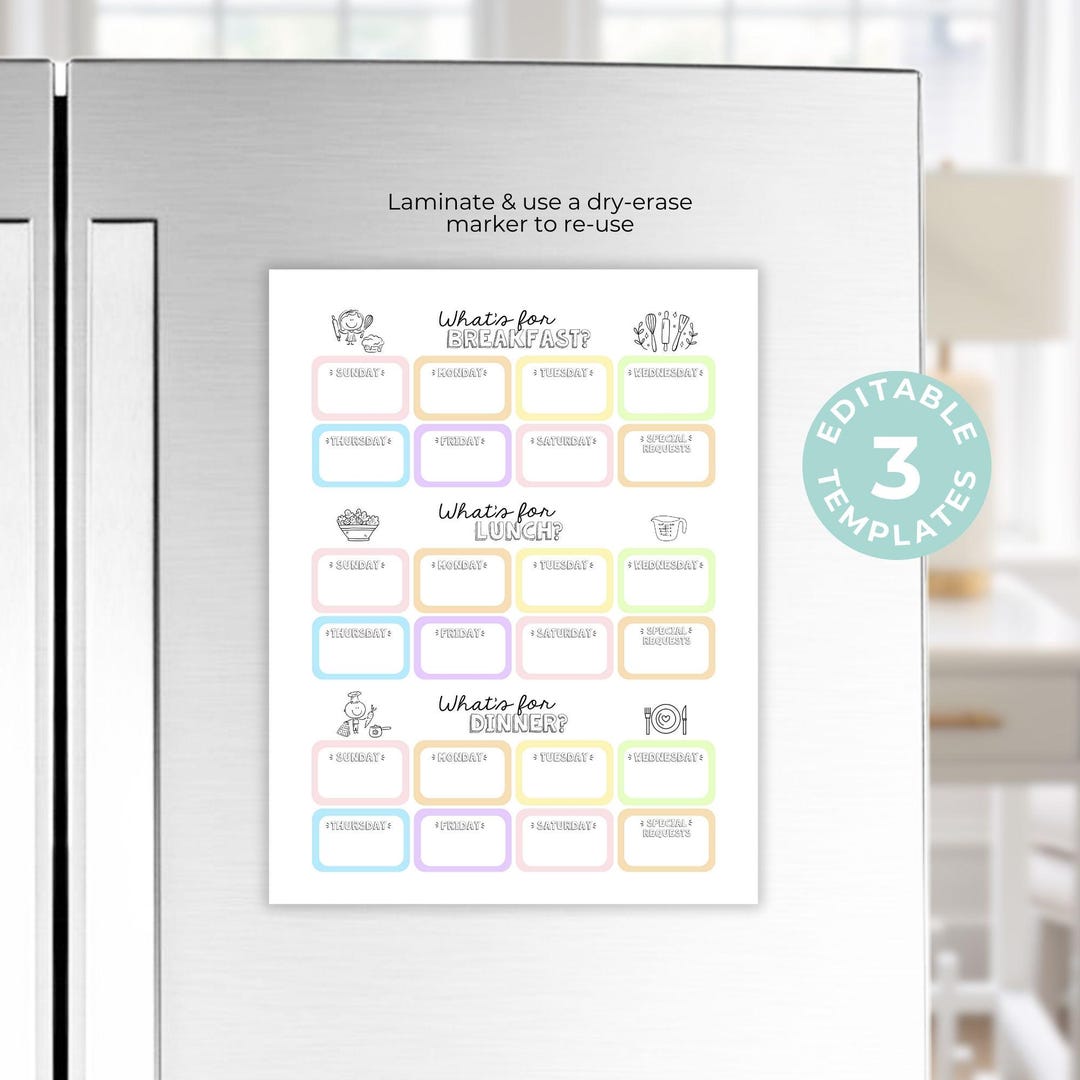 Meal Plan Daily Menu and Grocery List Digital Printable What’s for ...