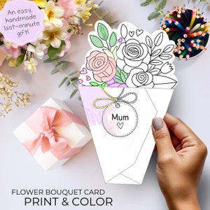 Happy Birthday Card Mum, Mummy DIY gift coloring flower bouquet, Mother’s Day Activity craft from toddler preschooler card wife kids