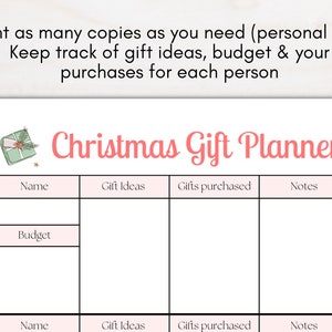 Christmas gift planner | Gift List | Holiday planner | Holiday Budget Tracker | Simple Christmas Present Plan