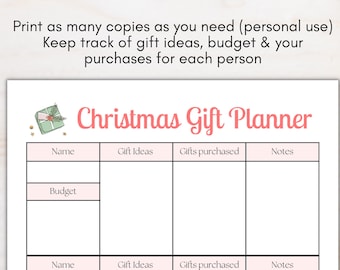 Christmas gift planner | Gift List | Holiday planner | Holiday Budget Tracker | Simple Christmas Present Plan